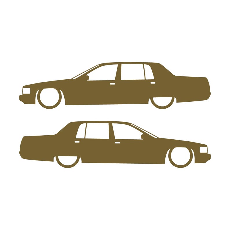 Set Of 2 Lowered Car Silhouette Decal Stickers For Cadillac Fleetwood 2nd Gen 1993-96 Gold