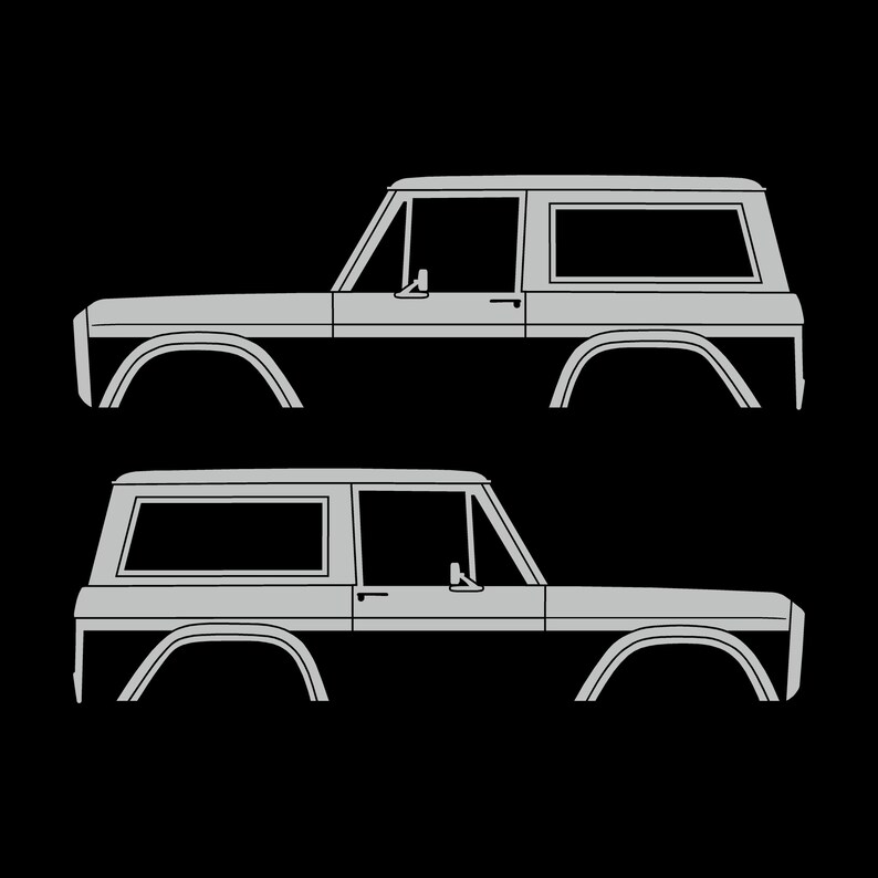 Set Of 2 Car Silhouette Decal Stickers For Classic Ford Bronco 1st Gen Top Removed Light Grey