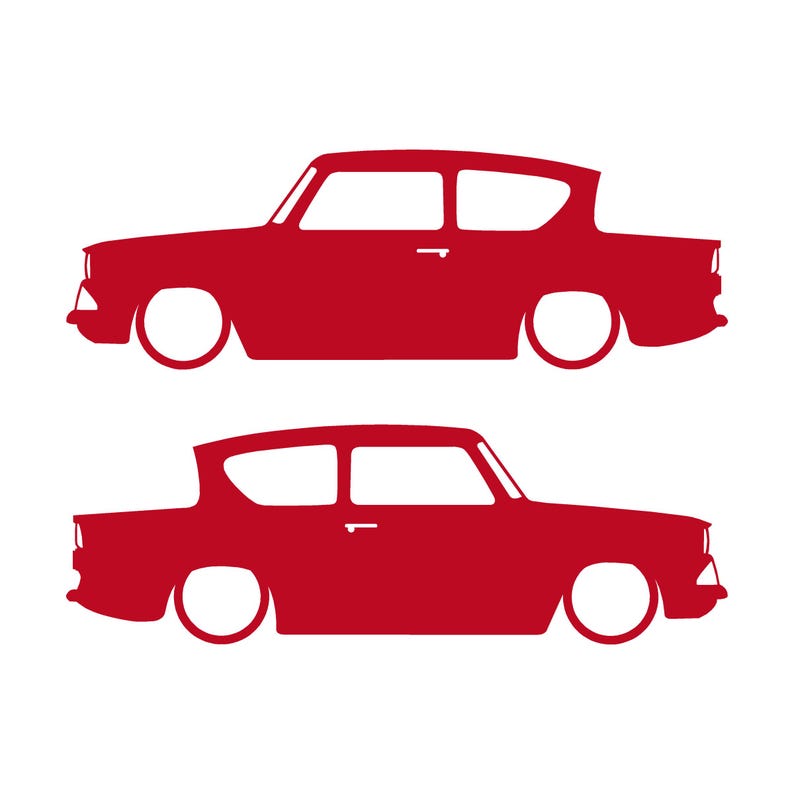 Lot de 2 autocollants silhouette de voiture pour Ford Anglia 105e Rouge