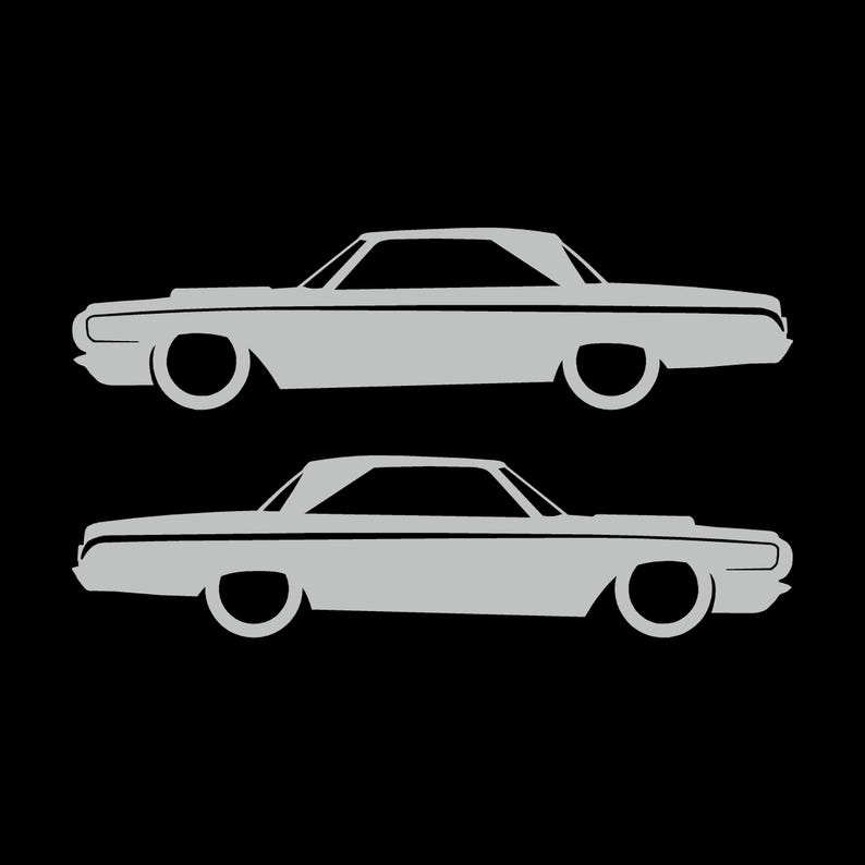 Set Of 2 Car Silhouette Decal Stickers For 1964 Dodge Polara Max Wedge 2-door Hardtop Coupe Light Grey