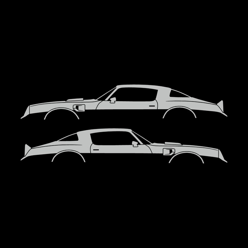 Set Of 2 Car Silhouette Decal Stickers For Pontiac Firebird Trans Am 2nd Gen 1977-78 Light Grey