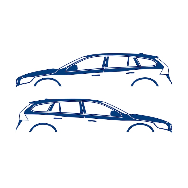 Set Of 2 Car Silhouette Decal Stickers For Volvo V60 2011-18 1st Gen Blue