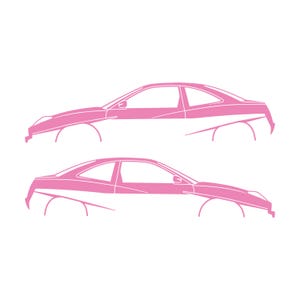 Set Of 2 Lowered Car Silhouette Decal Stickers For Fiat Coupe Soft Pink