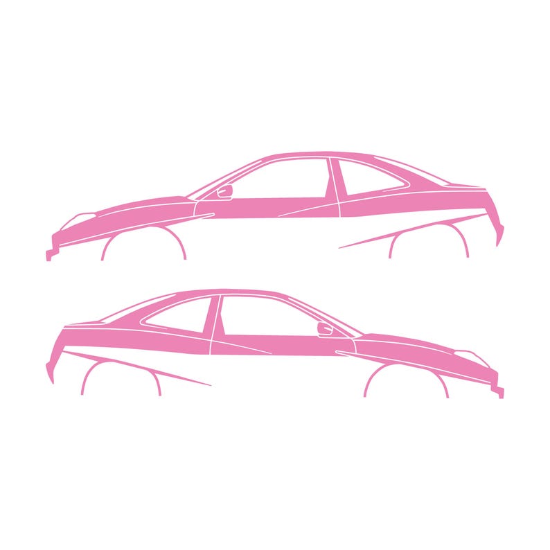 Set Of 2 Lowered Car Silhouette Decal Stickers For Fiat Coupe Soft Pink