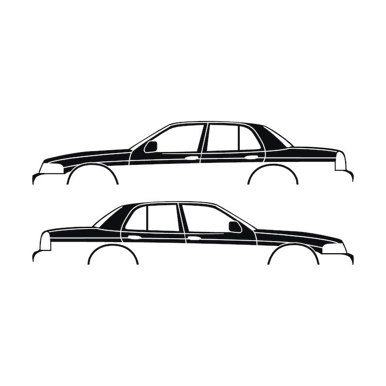 Set mit 2 Auto-Silhouette-Aufklebern für Ford Crown Victoria 2. Generation 1998-2012 Schwarz