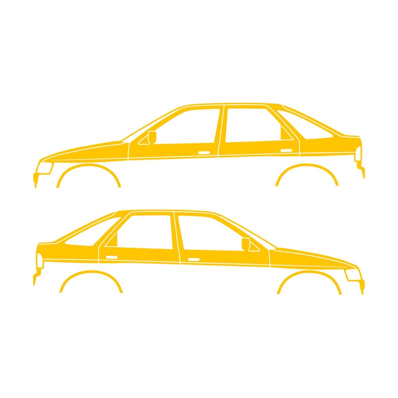 Set Of 2 Car Silhouette Decal Stickers For Ford Escort Mk5 5-door Hatchback Yellow