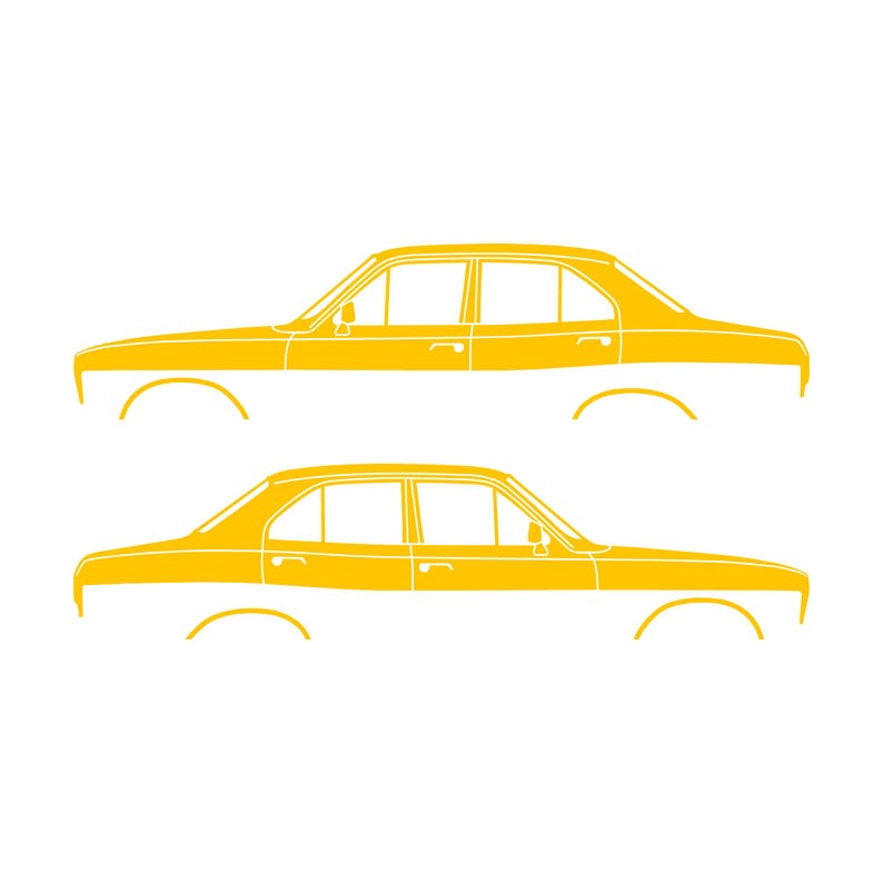 Set med 2 silhuettdekaler för Ford Escort Mk1 2-dörrars Sedan Coupé Gul