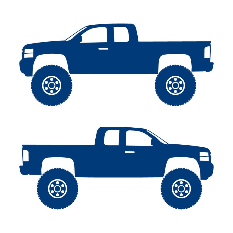 Set Of 2 Lifted Car Silhouette Decal Stickers For Chevrolet Silverado 2nd Gen 2007-14 Ext Cab Blue