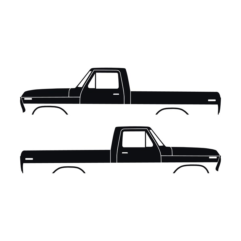 Juego de 2 calcomanías con silueta de auto para Ford F100 de sexta generación con caja corta. Negro