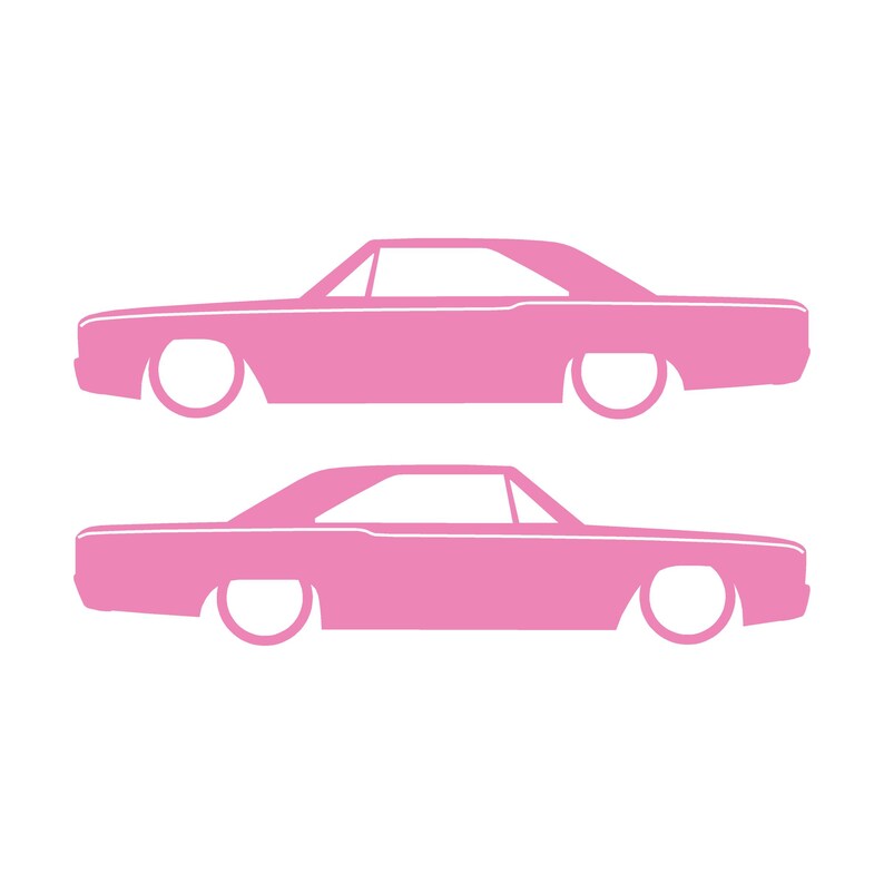 Set med 2 silhuettdekaler för Dodge Dart 4:e generationen 1967-69 Classic Hardtop Coupe Soft Pink