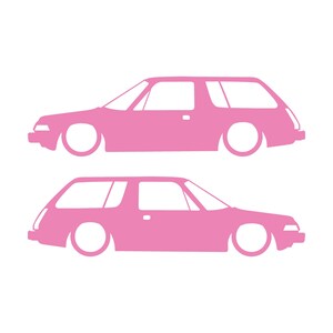 Set Of 2 Lowered Car Silhouette Decal Stickers For AMC Pacer Classic Wagon Soft Pink