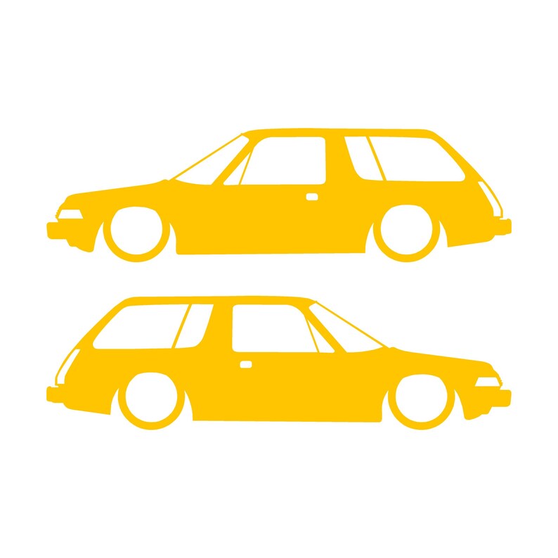 Set Of 2 Lowered Car Silhouette Decal Stickers For AMC Pacer Classic Wagon Yellow