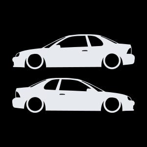 Set Of 2 Lowered Car Silhouette Decal Stickers For Dodge Neon 1st Gen 1994-99 Coupe White