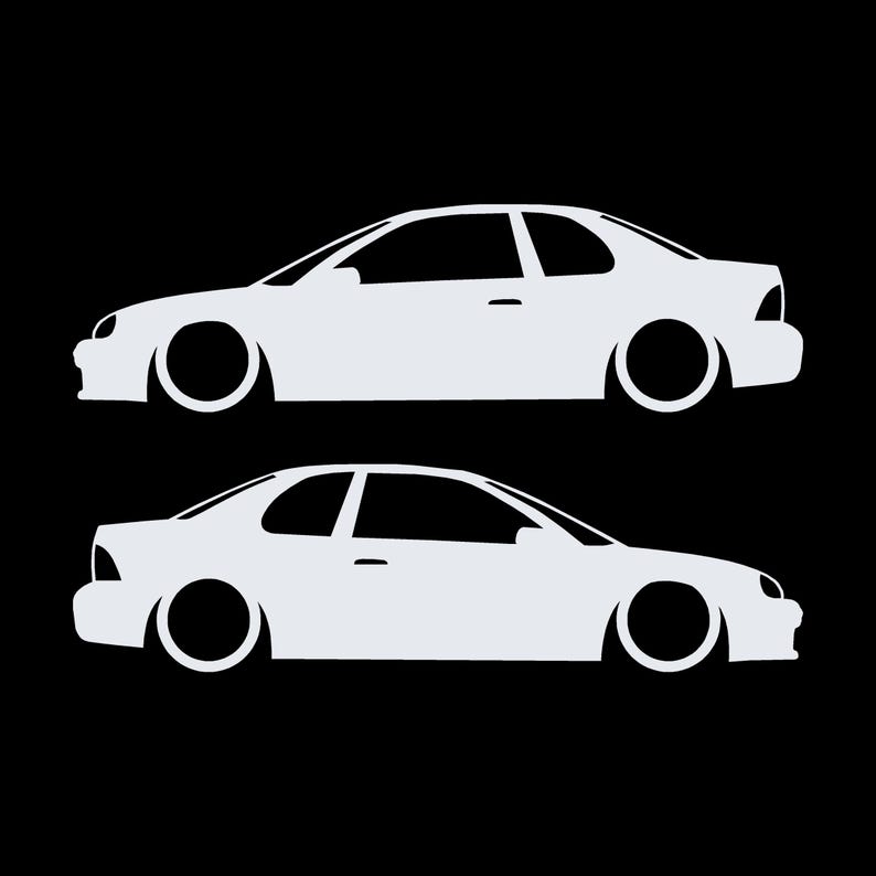 Set Of 2 Lowered Car Silhouette Decal Stickers For Dodge Neon 1st Gen 1994-99 Coupe White