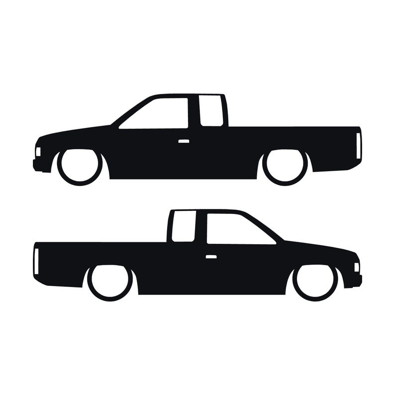 Set Of 2 Lowered Truck Silhouette Decal Stickers For Nissan Hardbody Ext Cab D21 Pickup Black