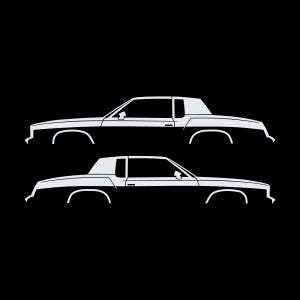 Set mit 2 Auto-Silhouette-Aufklebern für Oldsmobile Cutlass Supreme 4. Generation 1978-80 Coupé Weiß