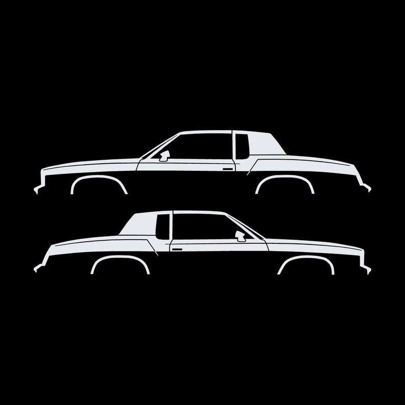 Set mit 2 Auto-Silhouette-Aufklebern für Oldsmobile Cutlass Supreme 4. Generation 1978-80 Coupé Weiß