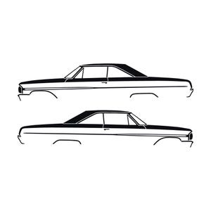Juego de 2 pegatinas con silueta de coche para Ford Galaxie Coupé de techo rígido de 2 puertas de 1964 Negro