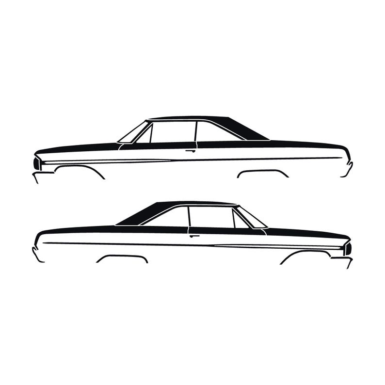 Juego de 2 pegatinas con silueta de coche para Ford Galaxie Coupé de techo rígido de 2 puertas de 1964 Negro