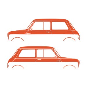 Set mit 2 Auto-Silhouette-Aufklebern für den klassischen Mini Cooper Mk1 Hatchback Orange
