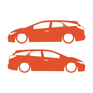 Set Of 2 Lowered Car Silhouette Decal Stickers For Honda Civic 9th Gen Tourer Orange