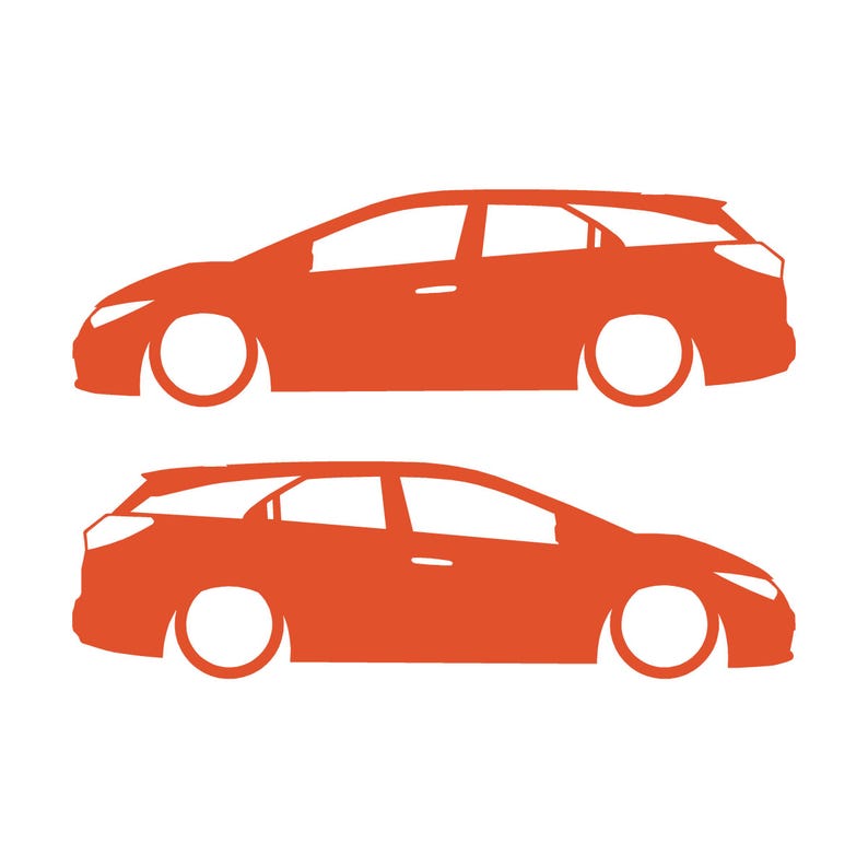 Set Of 2 Lowered Car Silhouette Decal Stickers For Honda Civic 9th Gen Tourer Orange