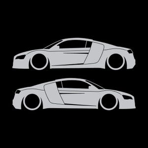 Juego de 2 pegatinas decorativas con silueta de coche rebajado para Audi R8 Coupé de primera generación (2007-2015) Plata
