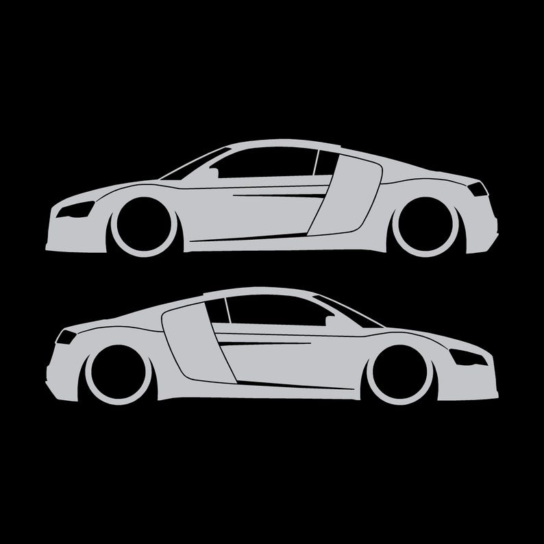 Juego de 2 pegatinas decorativas con silueta de coche rebajado para Audi R8 Coupé de primera generación (2007-2015) Plata