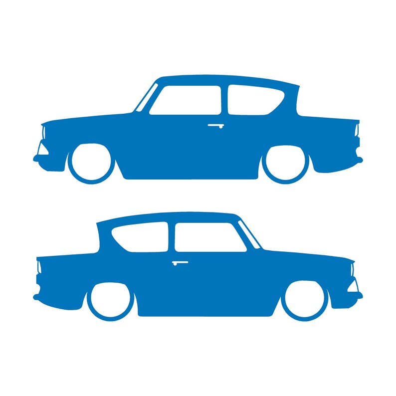 Lot de 2 autocollants silhouette de voiture pour Ford Anglia 105e Sky Blue