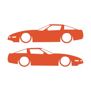 Set Of 2 Lowered Car Silhouette Decal Stickers For Chevrolet Corvette C4 Coupe Orange