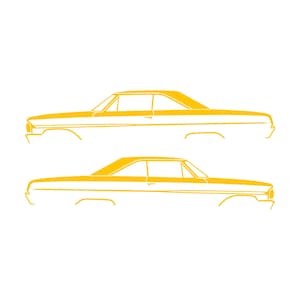 Juego de 2 pegatinas con silueta de coche para Ford Galaxie Coupé de techo rígido de 2 puertas de 1964 Amarillo