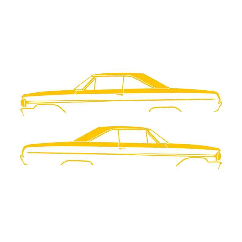 Juego de 2 pegatinas con silueta de coche para Ford Galaxie Coupé de techo rígido de 2 puertas de 1964 Amarillo