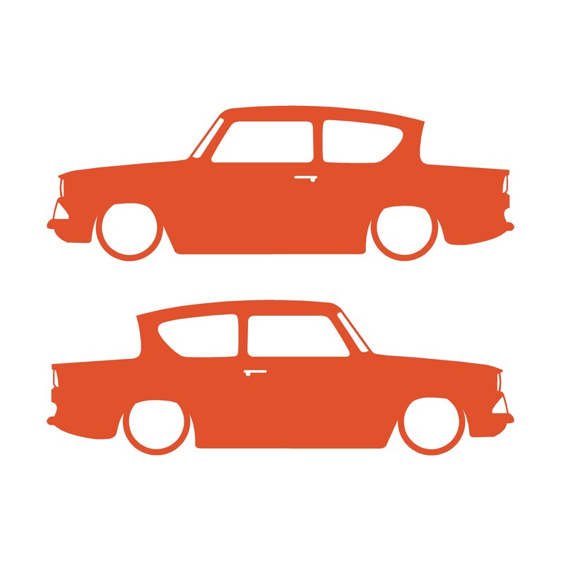 Lot de 2 autocollants silhouette de voiture pour Ford Anglia 105e Orange