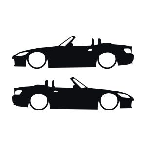 Set Of 2 Lowered Car Silhouette Decal Stickers For Honda S2000 Black