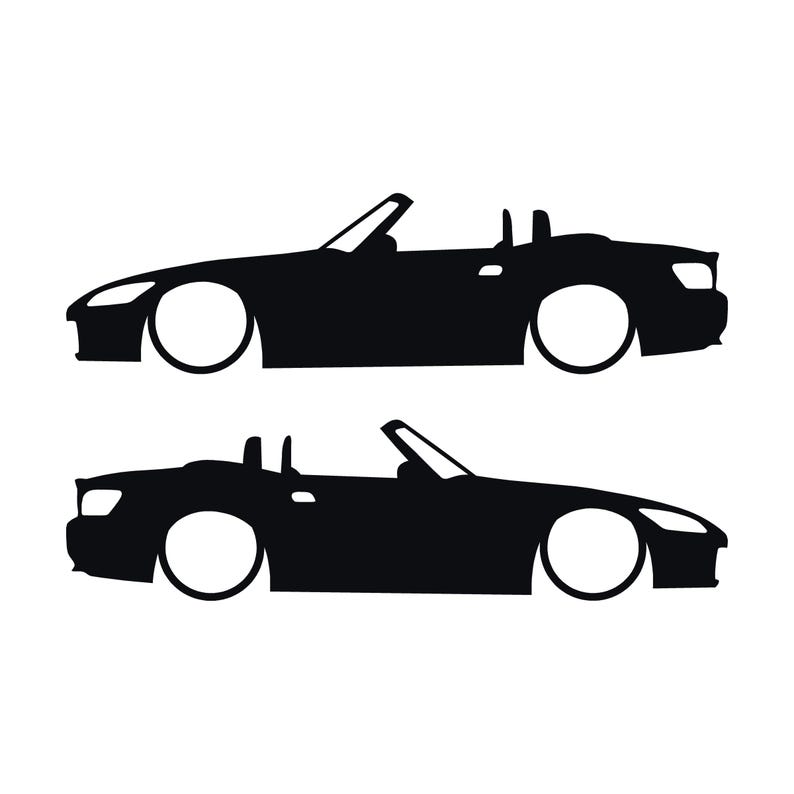 Set Of 2 Lowered Car Silhouette Decal Stickers For Honda S2000 Black