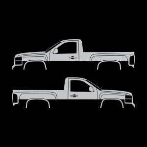 Set mit 2 Auto-Silhouette-Aufklebern für Chevrolet Silverado 2007-13 Einzelkabine Silber