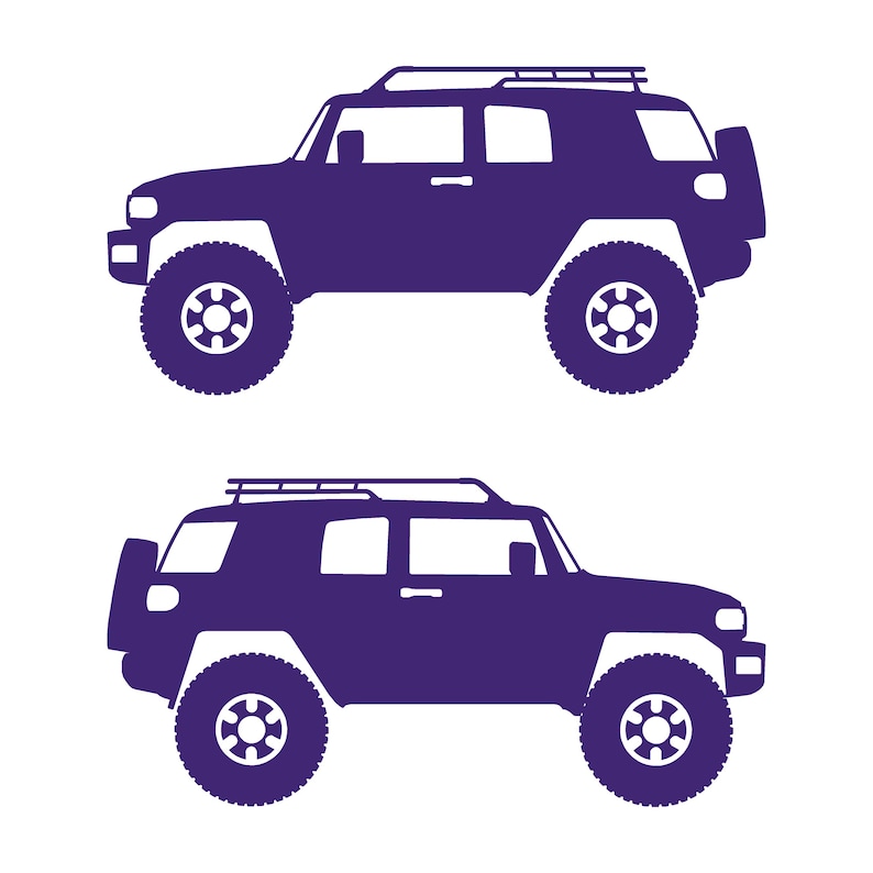 Set Of 2 Lifted Car Silhouette Decal Stickers For Toyota FJ Cruiser Purple