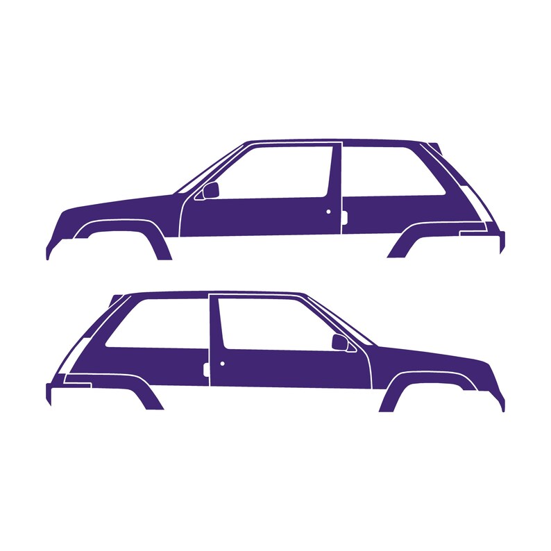 Set Of 2 Car Silhouette Decal Stickers For Renault 5 GT Turbo Purple