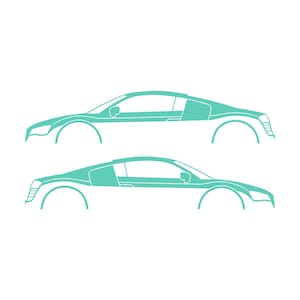 Juego de 2 pegatinas con silueta de coche para Audi R8 Coupé de primera generación Mint