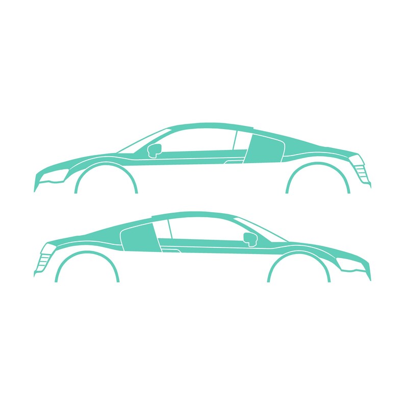 Juego de 2 pegatinas con silueta de coche para Audi R8 Coupé de primera generación Mint