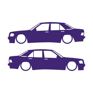 Set Of 2 Lowered Car Silhouette Decal Stickers For Mercedes 190 E W201 Purple