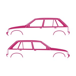 オペル・コルサA、ボクスホール・ノヴァ5ドアハッチバック用カーシルエットデカールステッカー2枚セット ピンク