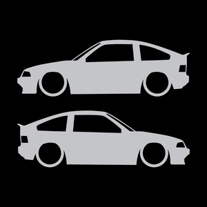 Set Of 2 Lowered Car Silhouette Decal Stickers For Honda CRX Si AF 1984–1987 1st Gen Silver
