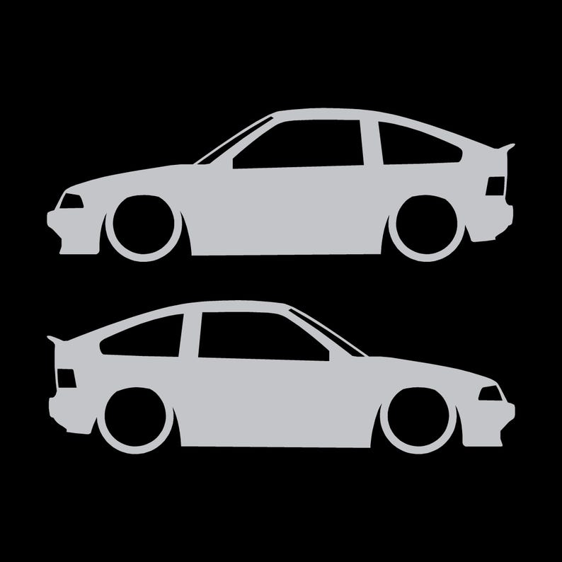 Set Of 2 Lowered Car Silhouette Decal Stickers For Honda CRX Si AF 1984–1987 1st Gen Silver