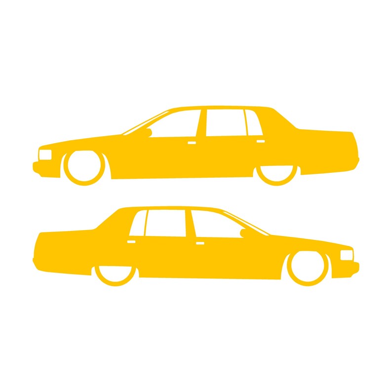 Set Of 2 Lowered Car Silhouette Decal Stickers For Cadillac Fleetwood 2nd Gen 1993-96 Yellow