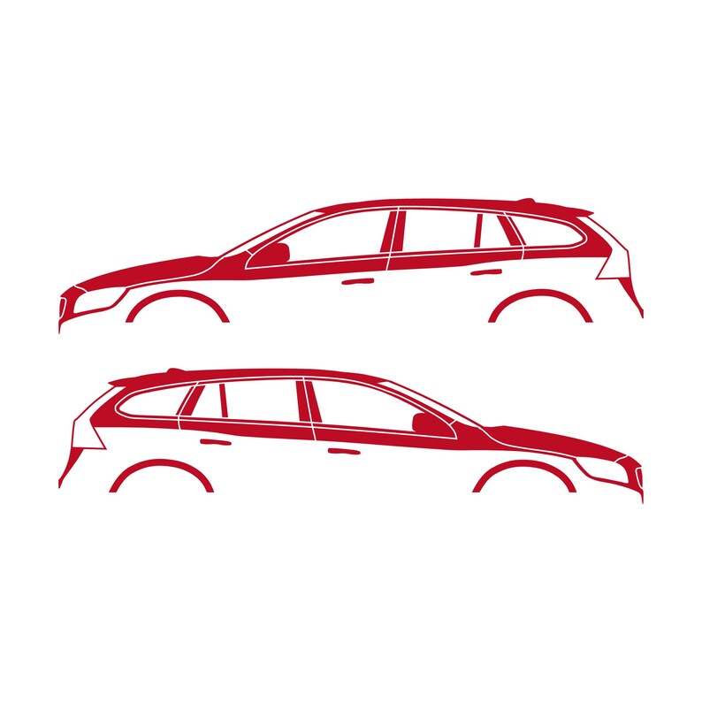 Set Of 2 Car Silhouette Decal Stickers For Volvo V60 2011-18 1st Gen Red