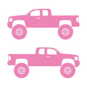 Set Of 2 Lifted Car Silhouette Decal Stickers For Chevrolet Silverado 2nd Gen 2007-14 Ext Cab Soft Pink