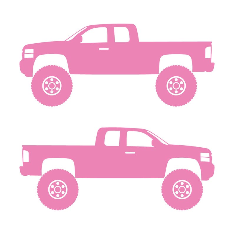 Set Of 2 Lifted Car Silhouette Decal Stickers For Chevrolet Silverado 2nd Gen 2007-14 Ext Cab Soft Pink