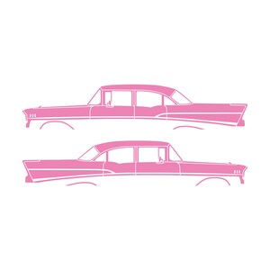Set Of 2 Lowered Car Silhouette Decal Stickers For 1957 Chevrolet Bel Air 4-door Sedan Coupe Soft Pink