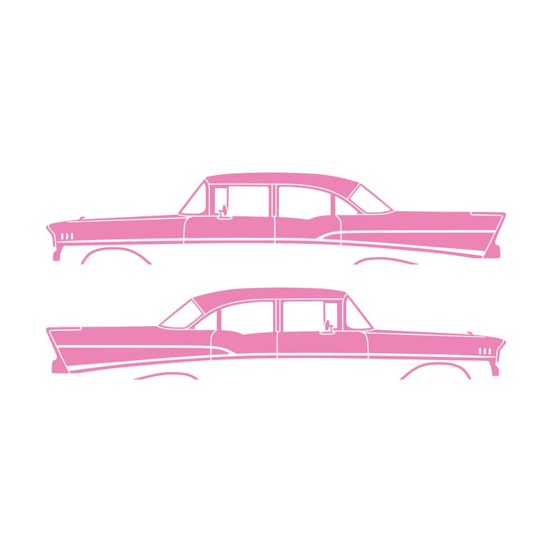 Set Of 2 Lowered Car Silhouette Decal Stickers For 1957 Chevrolet Bel Air 4-door Sedan Coupe Soft Pink